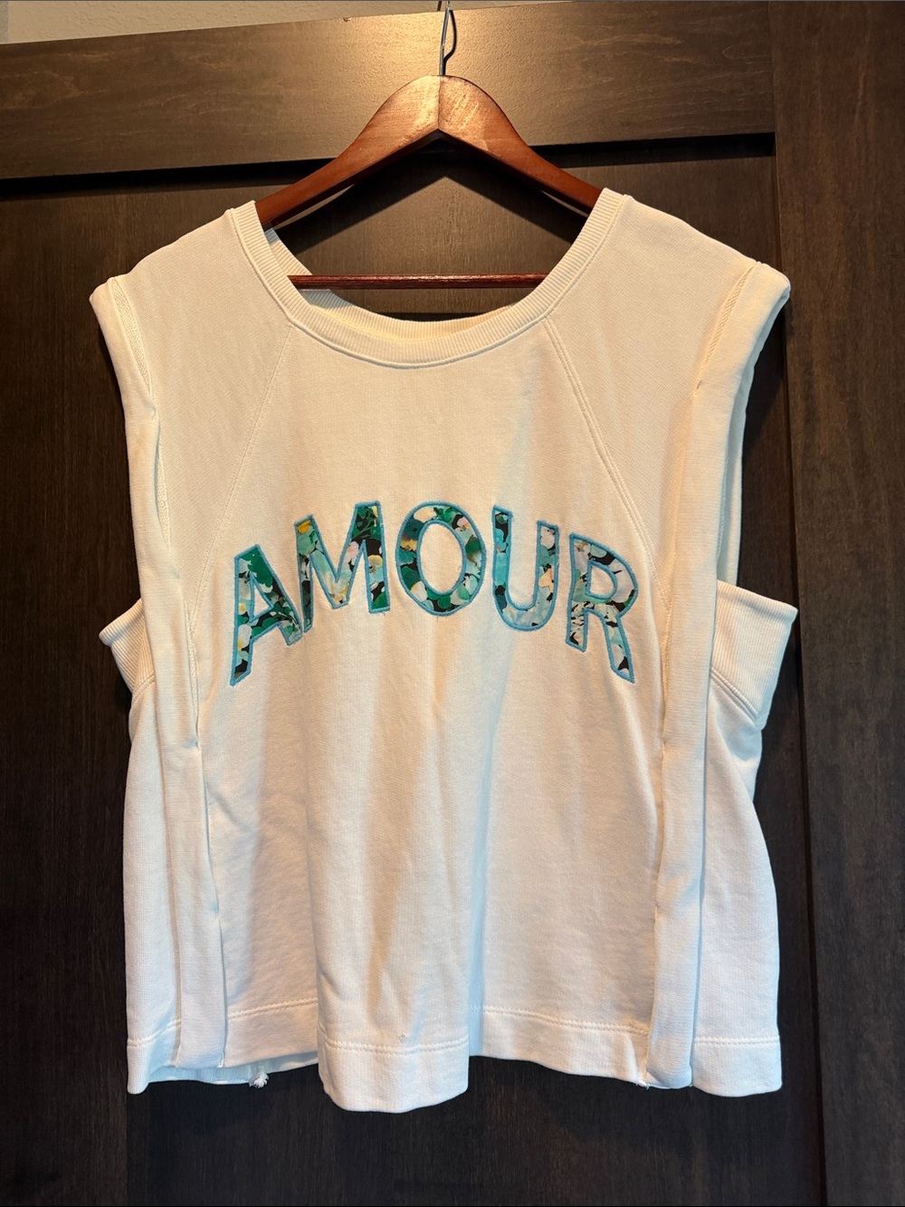 Amour Floral Appliqué Sleeveless Tank - White with Teal